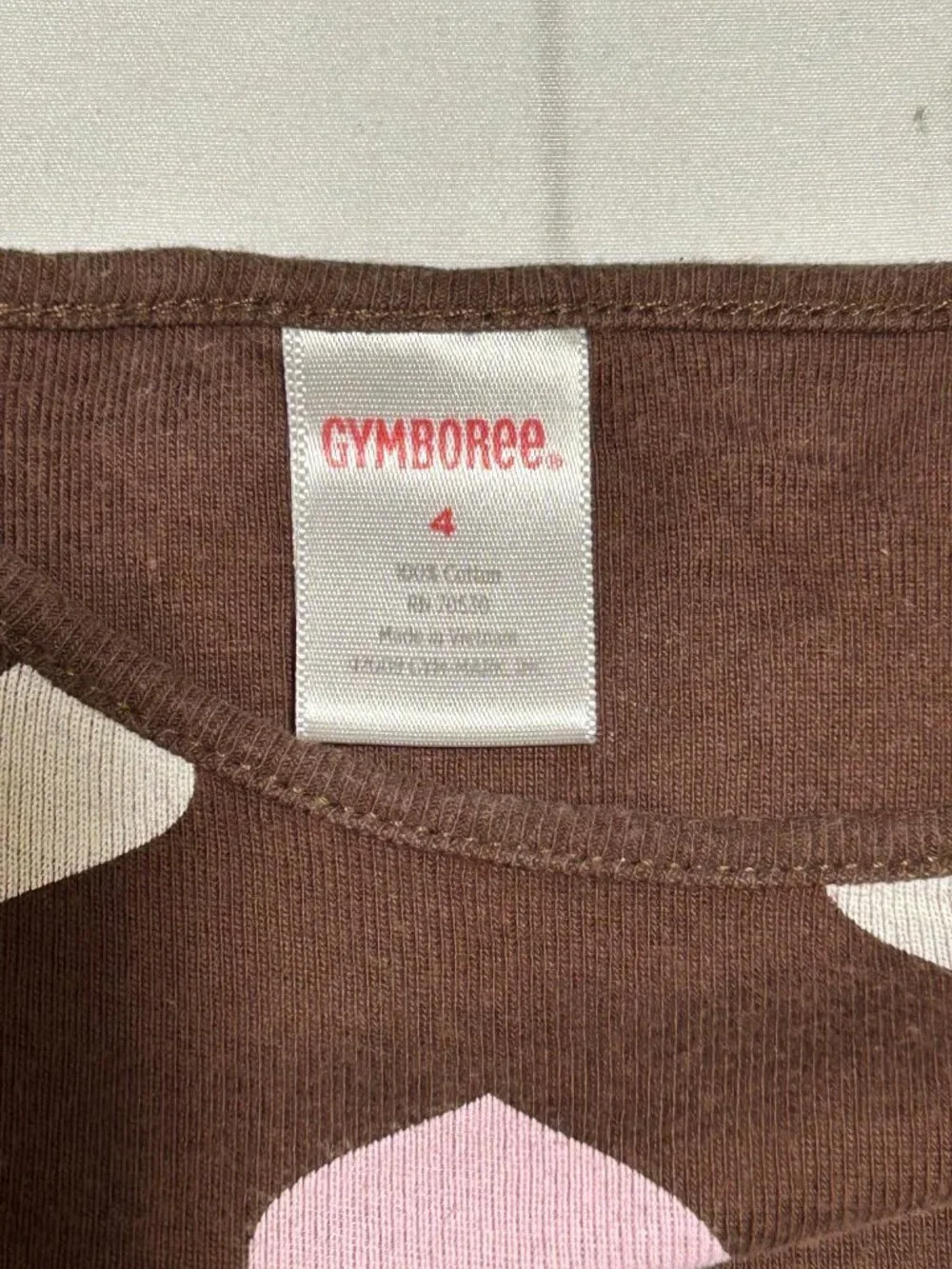 Gymboree Girls 4 Brown Pink White Heart Long Sleeve Cotton Skater Dress Classic